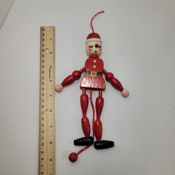 Vintage Wood Jumping Jack Santa Claus Jester Pull String Christmas Ornament - Picture 2 of 3